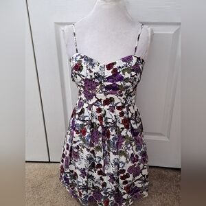 Floral Print Dress with Purple and Red Accents   Size 3